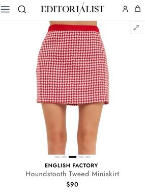 English Factory Red and White Houndstooth Mini Skirt